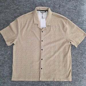 NWT Mauvais Shirt Mens 6XL Brown Tile Jacquard Short Sleeve Button Up Casual